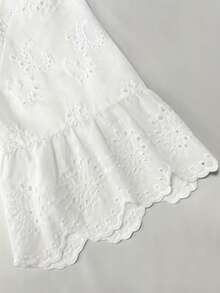 Plus Size Solid Color Hollow Embroidered Shirt, Casual & Vacation White Summer - White - View 5