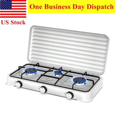 Camping Gas Stove 3 Burners Outdoor Portable 2.2kw*2+1kw*1 Desktop Cooker W/Lid