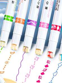 6 piezas Bolígrafo resaltador, Bolígrafo de onda creativa con flor, Bolígrafo de doble punta, Bolígrafos de contorno para volver a la escuela - Multicolor - Ver 5