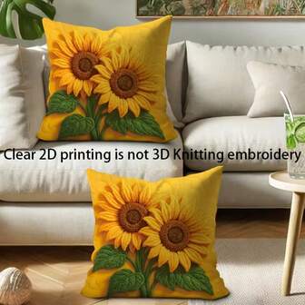 2pcs Sunflower Floral Pattern Pillow Covers, Soft & Comfortable Polyester Cushion Covers, 45X45cm, Zipper Closure, Machine Washable, Suitable For Home Decor, Sofa, Bedroom, Outdoor Decoration (Pillow Insert Not Included)