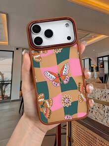 Groovy Butterfly Floral Pattern Checkered Design Cute Aesthetic Pop Art Print Phone Case, Vintage Minimalist Style,Nature Vibe Art Pattern Gift Accessory Compatible With Iphone 17promax/17pro/17/17Air/16promax/16pro/16plus/16e/16/15promax/15pro/15plus/15/14promax/14pro/14plus/14/13promax/13pro/13/12promax/12pro/12/11promax/11 - 橘色 - 查看 7