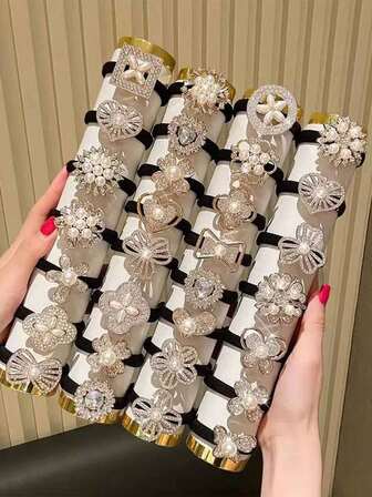 5/10/15/0pcs Women's Elegant & Premium Faux Pearl & Rhinestone Embellished Headbands, Suitable For Daily Wear And Gift ,Ponytail Holders ,Hair Elastics ,Hair Rubber Bands ,Hair Rope ,Elastic Hair Tie