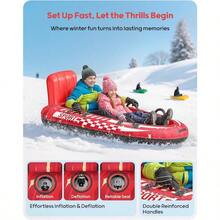 JIEXQPAU 2-Person Inflatable Snow Sled With Premium Canvas Cover Heavy Duty Sled With Backrest Reinforced Handles Snow Tubes For Adults Winter Inflatable Toys CHEN - Red - View 3