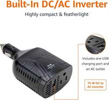 Basics 75W Car Power Inverter 12V to 110V for Vehicles, Black - albaricoque - Ver 2