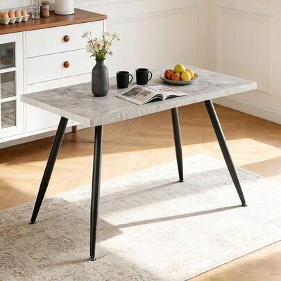 AINPECCA Dining Table With Black Metal Legs Kitchen Table (Marble Effect Top, 120 * 70cm)