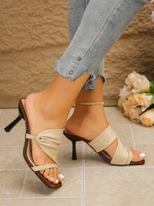 Sandalias de moda para mujer con tacón de aguja de punta cuadrada, lazo y diseño deslizante para fiesta, modelo 2026