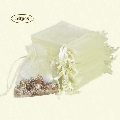 50pcs Organza Drawstring Sheer Bags, Jewelry Pouches, Candy, Wedding Party Christmas Gift Bags