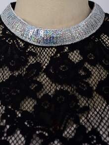 Black Lace Sleeveless Bodycon Cocktail Dress - Black - View 7