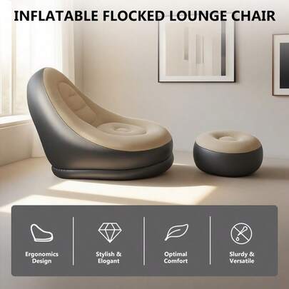 1-Piece Color-Block Inflatable Sofa Seat Set, Luxury Casual Living Room Sofa, Lightweight And Easy To Maintain. The Backrest And Seat Cushion Are Designed As One, Fitting Your Body Whether Sitting Or Lying Down, Combining Style With Comfort.