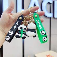 AD 1PC Cute Panda Keychain With Bamboo, Soft PVC Hugging Panda Keyring & Bag Charm, Internet Famous Sichuan Souvenir Gift - one-size - View 3