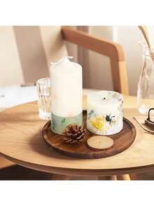 1 pieza Bandeja decorativa circular de madera, soporte para velas estilo rústico, bandeja de servir de madera para todo el año para encimera de cocina, decoración del hogar, almacenamiento de maquillaje y baño, disponible en 3 tamaños: 13cm, 20cm, 25cm - Marrón - Ver 5