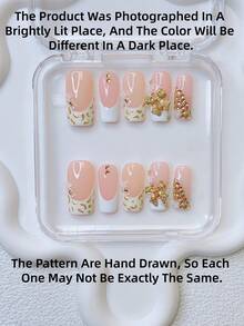 Bộ 10 móng giả hình ống Y2K - Làm thủ công, móng màu hồng, móng màu vàng, móng kiểu Pháp màu trắng, họa tiết da báo vàng vẽ tay, điểm nhấn hoa nhỏ màu trắng. - Nhiều màu - Xem 4