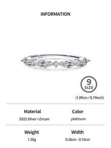 Cubic Zirconia Decor Silver Wedding Band Engagement Bridal Jewelry - Silver - View 9