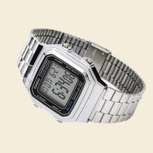 Casio Unisex Fashion Electronic Watch, Retro Stainless Steel Strap, Square Dial, With Calendar, Alarm And Stopwatch Functions, Waterproof Design, Suitable For Daily Wear - Black and Silver - View 7