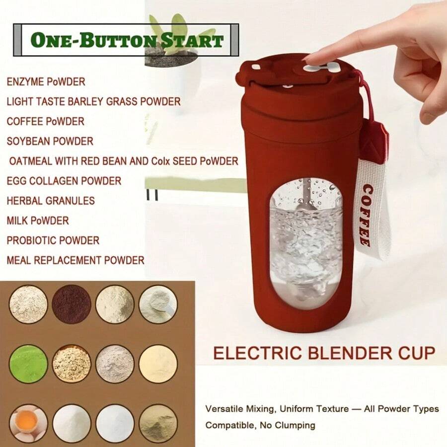 Electric Automatic Milk Frother Cup Fitness Shake Cup Material One Touch Coffee Milk Powder Mixer Gift Water Bottle - 紅色 - 查看 1