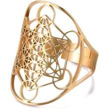 Metatron - Stainless Steel Ring For Women, Archangel Design, Metatron, Hollowed-Out Protection Statement, Stainless Steel Ring - 空氣 - 查看 1