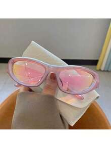 1 Piece Y2K Retro Unisex Pink Cat Eye Glasses - Oversized Round Acetate Frame, Protective Pink Gradient Lens, Lightweight Comfort Fit, 2000s Vintage Fashion Eyewear, Suitable For Casual/Formal Events, Daily Wear & Party, Ideal For Fashion Enthusiasts, IWD 2026 Special, Women's Day Gift For Mom/Girlfriend, Premium Quality, Fast Shipping, Gift Ready - 粉色 - 查看 4