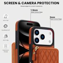 Crossbody Wallet Case For IPhone 17 ProMax/17Pro/17AIR/17, RFID Blocking PU Leather Zipper Handbag Purse Flip Cover, Kickstand Folio Case With Card Slots Holder Wrist Strap Lanyard - 棕色 - 查看 4