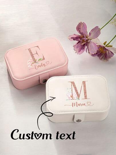 1pc Personalized Large Bridesmaid Jewelry Box, Can Print Name/Initial - Elegant PU Leather Women's Jewelry Storage Box, Suitable As Wedding Gift, Anniversary Gift - Large Capacity Jewelry Box For Necklaces, Bracelets, Earrings
