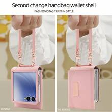 VIETAO Ốp lưng kiêm ví có dây đeo cho Galaxy Z Flip 3/4/5/6/7, vỏ bảo vệ thời trang với khe đựng thẻ, phù hợp với Flip3/Flip4/Flip5/Flip6 - Hồng - Xem 5