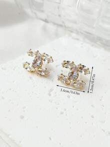 LADYCOCO 1 Pair Fashionable, Elegant, Minimalist Luxury High-End Copper Inlaid Cubic Zirconia Pendant Earrings, Suitable For Women's Daily Wear - Gold CC - View 3