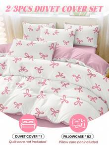 Bộ chăn ga gối 2/3 món, in hình nơ hồng, thân thiện với da và thoải mái, chất liệu mềm mại, phù hợp cho phòng ngủ, thiết kế in họa tiết, vỏ chăn bằng sợi microfiber có thể giặt, thoáng khí, chống bụi và chống trơn trượt, nhẹ và mềm mượt, phù hợp cho mọi mùa, phù hợp với giường đơn/đôi/cỡ lớn, bao gồm 1 vỏ chăn và 2/1 vỏ gối, món quà ngày lễ hoàn hảo, màu hồng, trắng. - Nhiều màu - Xem 2