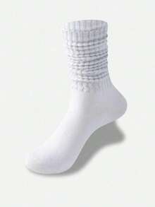 1 Paio di Calze Alte al Ginocchio da Donna, Calze Parigine Monocromatiche, Calze Midi, Confortevoli e Calde per l'Uso Quotidiano, Versatili per Tutte le Stagioni - Bianco - Visualizzare 2