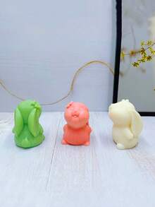 1pc Easter Bunny Shaped Candle, Silicone Mold, Plaster Decor Mold - White - View 5