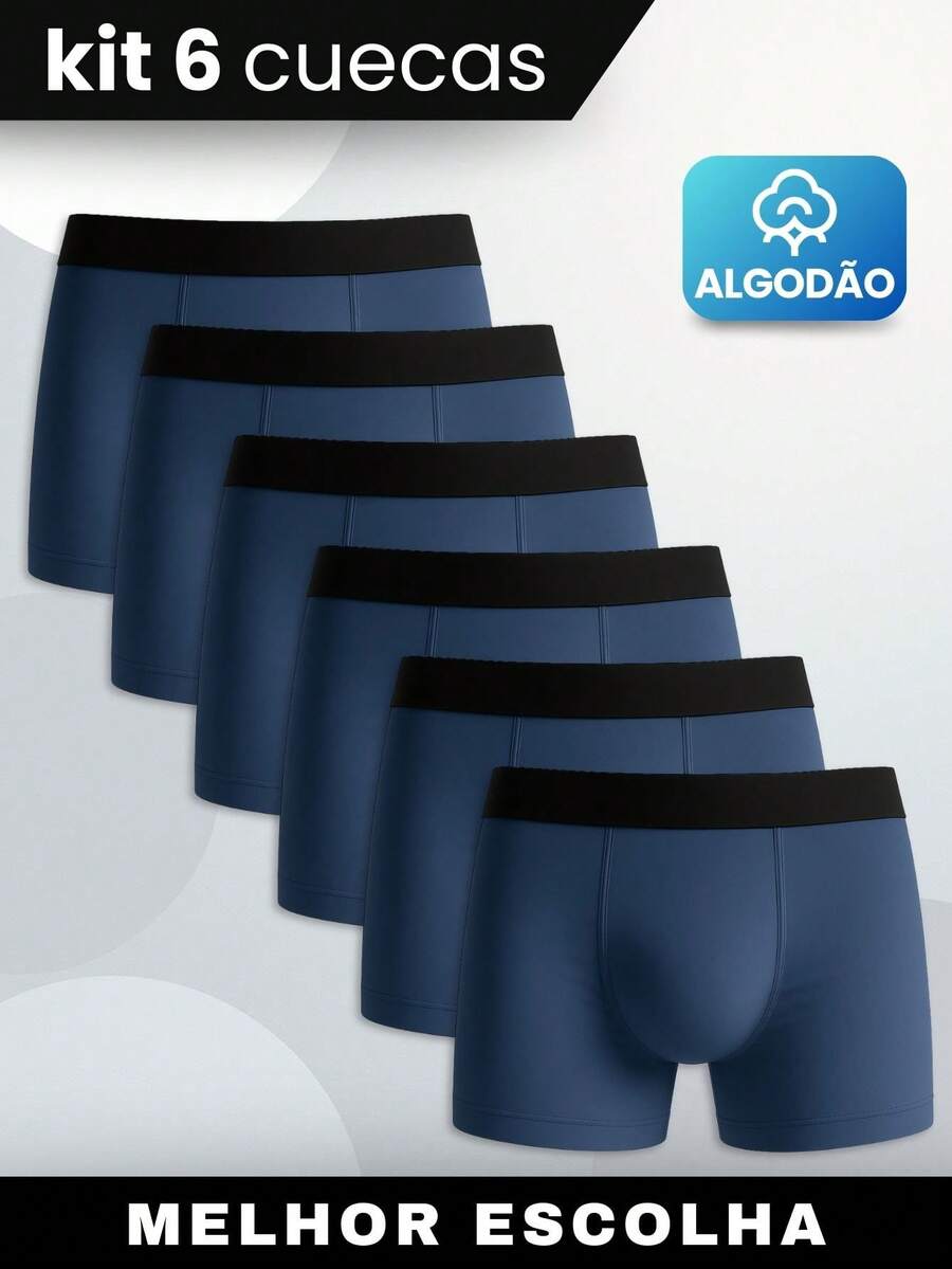 Set Of 6 Men's Boxer Briefs, Premium Cotton, Comfortable For Adults - Navy Blue - View 1