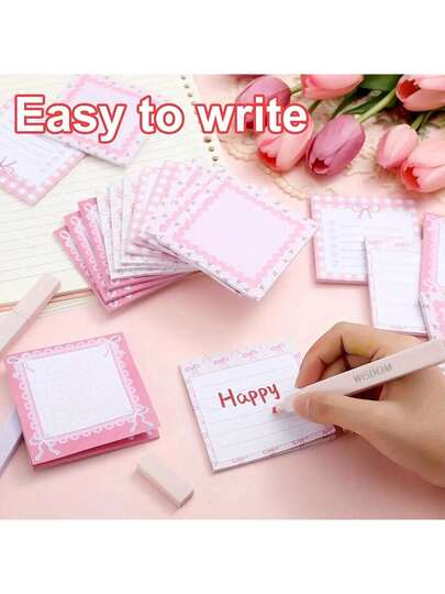 1/2/3/4 Size Butterfly Shaped Sticky Notes, 3"X3" Cute Pink Heart Bow Design With Ribbon Bookmark, Suitable For School, Office, Diary, Party Gifts, 30 Sheets Per Book, High Quality Paper, Office Supplies