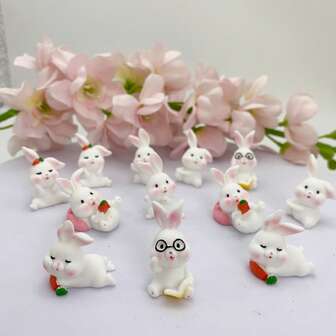 6/12 st påskhare-figurer i harts, bordsdekoration för högtider och fester, mini-landskapsdekorationer för hus, hantverkskonst och handgjorda dekorationer, heminredning för kontorsskrivbord