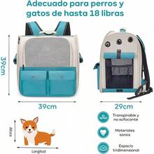 Mochila para Mascotas, Mochila Transportadora de Mascotas Perros y Gatos8Kg, Back Pack Porttil para Mascota Pequea, Almohadilla Inferior, Proteger Las articulaciones, fcil de Limpiar - Turquesa - Ver 3