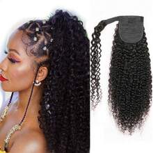 BINF 8-26Inch Kinky Curly Ponytail Human Hair With Wrap Around Magic Real Virgin Hair Clip In Extensions Curly Ponytail Human Hair Extensions Kinky Curly Human Hair Wrap Around Ponytail Extension Remy Pony Tail Hairpiece Wrap Around Curly Wavy Ponytails - Kinky Curly Wrap Around Ponytail - 查看 1