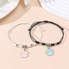 2pcs/Set New Minimalist Cross, Flower, Dog Paw, Cherry, Apple, Starfish, Shell Braided Bracelet, Couples & Friendship - Multicolor - View 14