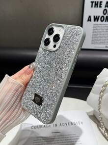 Sequins,Diamond 1pc Silver Skin Rhinestone Shockproof 2-In-1 Phone Case Suitable For 15promax/17promax/17ari/S25ultra - Silver - View 3