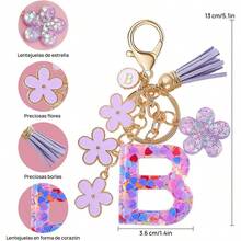 Llavero de Moda Letra Inicial, Llavero con Inicial de Resina, Dije para Bolso Mochilas, Regalo Personalizado para Mujer - Morado + B - Ver 2