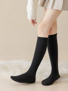 女士过膝长袜，多种颜色可选，加厚保暖羊毛混纺内衬，纯色设计，经典时尚，适合秋冬季节，Y2K风格，舒适保暖，瑜伽袜、滑雪袜、冬季袜 - 彩色 - 查看 9