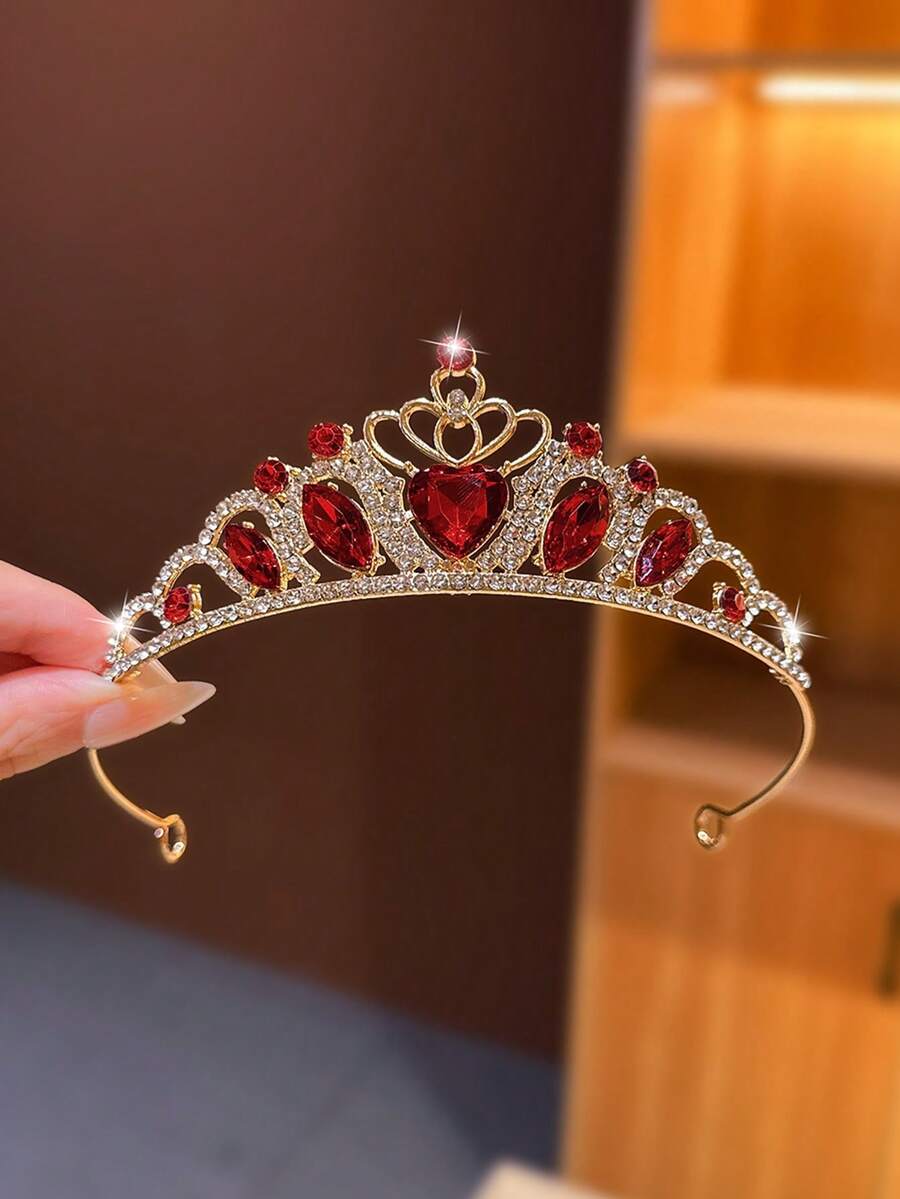 1 chiếc vương miện lớn màu vàng đồng đính pha lê đỏ, vương miện pha lê cao cấp, quà tặng sinh nhật cho bé gái, phụ kiện cài tóc công chúa. - Đỏ - Xem 1