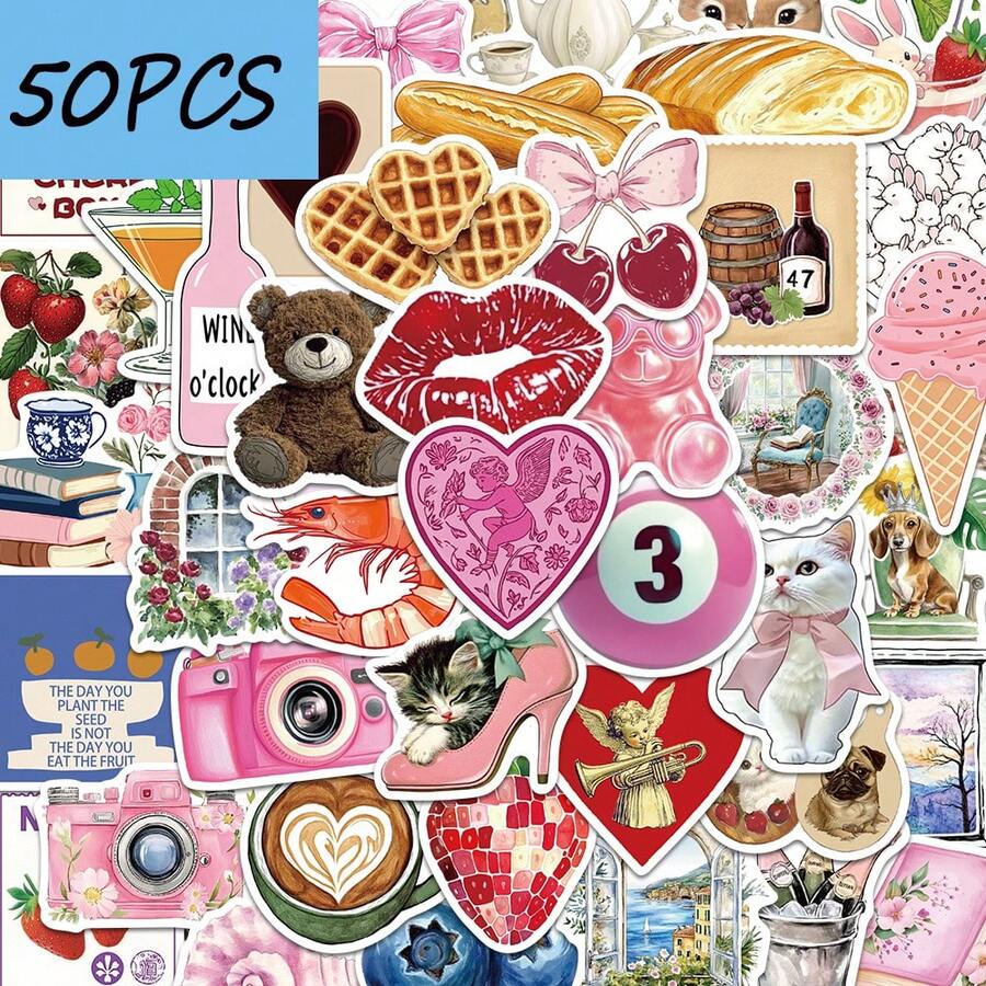 50pcs Aesthetic Pinterest Art Style Series Stickers, Suitable For Decorating Phone Cases, Storage Boxes, Computers, Helmets, Waterproof Stickers - Multicolor - View 1
