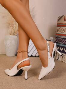 女士尖头小猫跟套脚凉鞋 - 米色 - 查看 5