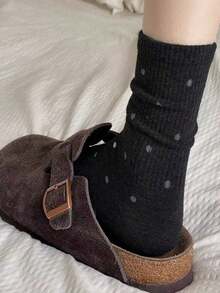 5 pares de calcetines medianos estilo Ins para mujer, calcetines de lunares grises para otoño/invierno, calcetines versátiles tipo tripulación - Multicolor - Ver 5