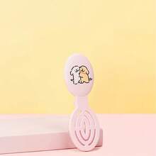 Miniso 1pc Foldable Comb & Mirror Set (Bone Comb Version) - Pink Cartoon Puppy Print Portable Makeup Grooming Tool - Pink - View 2