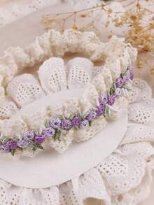 3 peças/Conjunto Faixa de Cabeça Elástica Decorada com Floral, Tule e Renda Fofa e Doce para Bebê - Multicolorido - Visão 7