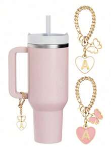 适用于带把手的30盎司和40盎司保温杯的2个/1个可爱字母吊坠，字母吊坠长度为3.94英寸。个性化字母保温杯配件 - 彩色 - 查看 7