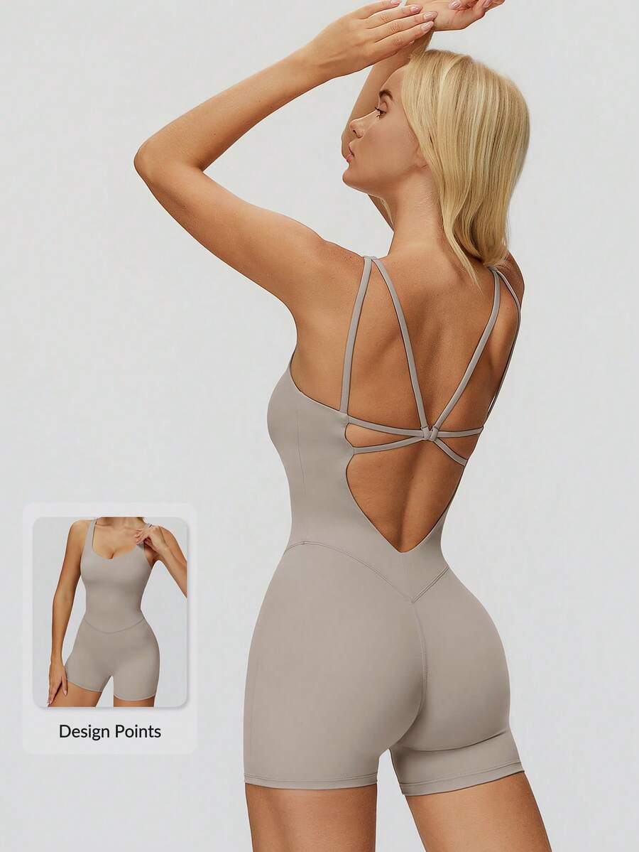 MASKERT Comfortable And Stylish One-Piece Clothing For Women, High Elasticity And Breathable, Suitable For Fitness, Yoga, And Daily Wear, Slim-Fitting One-Piece Suit Summer - Khaki - View 1
