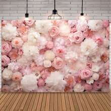 Spring Pink & White Rose Portrait Backdrop, Floral Wall Photography Background For Wedding, Bridal Shower, Party Decor, Studio Props - Multicolor - View 3