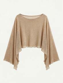 JTI 女士时尚宽松波西米亚风度假透气舒适百搭披肩衬衫 - 卡其色 - 查看 3