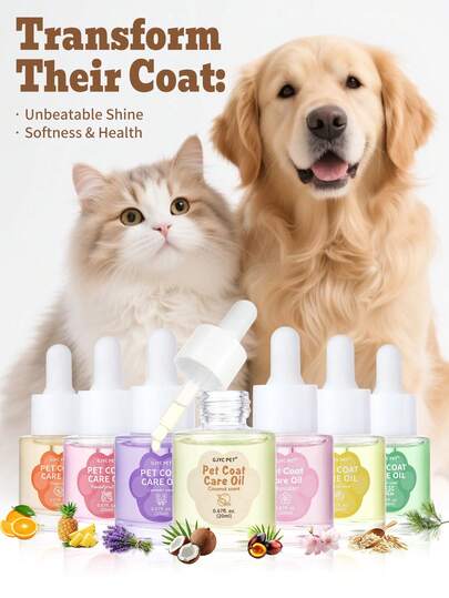 GJYC PET 0,67 fl oz pälsvårdsolja för husdjur - Djupgående närande, silkeslen och frisk päls, minskar fällning, enkel borstning, långvarig doft, flera dofter tillgängliga, lämplig för hundar och katter