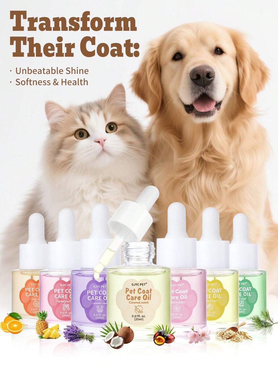 GJYC PET 0.67 液体盎司宠物毛发护理油 - 深层滋养，令毛发丝滑柔顺，健康亮泽，减少掉毛，易于梳理，持久留香，多种香味可选，适用于犬猫 - 彩色 - 查看 1