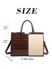 Womens Crossbody Purse With Adjustable Strap PU Leather Crocodile Pattern Tote Bags Elegant Top Handle Shoulder Bag For Party And Gifts - 棕色 - 查看 7